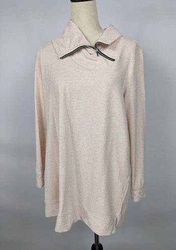 Chico's Zenergy by  Tunic Sweatshirt Pink Heather Size 2 Large Asymm Zip Neckline