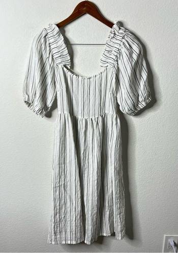 Free People  x Afternoon Striped Midi Dress Puff Sleeve Button Back Womens 4