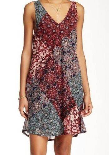 Ban Jara  Womens Large Red Blue Mixed Print V-Neck Tank Dress with Pockets