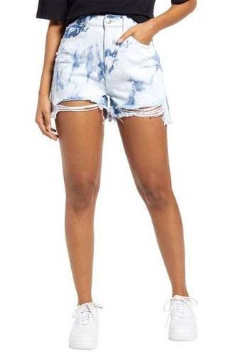 BP New  Ripped Cutoffs High Rise Shorts Non-Stretch Denim Blue Bleach Wash