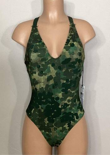 Robin Piccone New.  Army camouflage plunge swimsuit. Regularly $168. Size 8