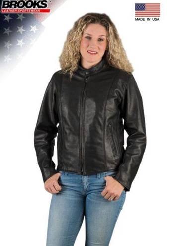 Brooks  LEATHER SPORTSWEAR Detroit chocolate brown leather biker jacket size S