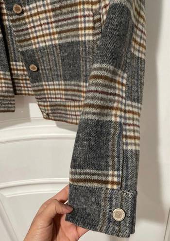 Mango Plaid Cropped Shacket Jacket