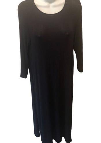 J.Jill  Long Line Slub Knit Top Medium Black Split Sides 3/4 Sleeve Career