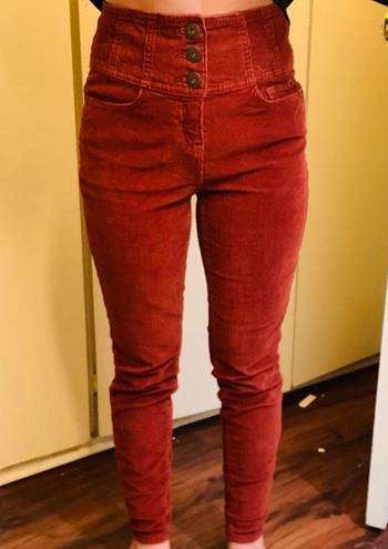 No Boundaries Size 3 Red Orange High Waisted Button Up Skinny Corduroy Pants