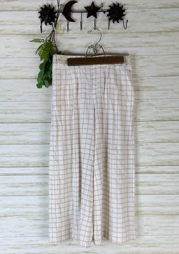 Anthropologie Elevenses Neutrl Grid Embroidered Waist Wide Leg Cropped Pants