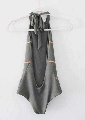 Tavik swim Hannah One Piece Swimsuit in Glossy Pique Cove Grey Slot Seam NWT