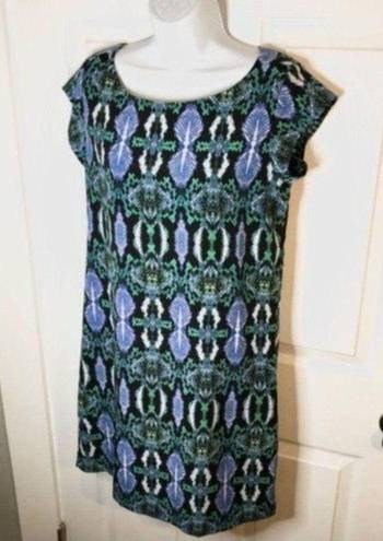 Sam Edelman  Snake Print Mesh Panel Dress Knit Shift Green Blue Black M