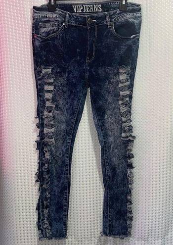 Vip Jeans Ladies Size 13/14 Highly Distressed Denim Destroyed Tattered Acid Wash