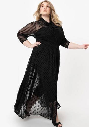 Unique Vintage Plus Size Black Swiss Dot Starlet Duster NWT | 2XL |