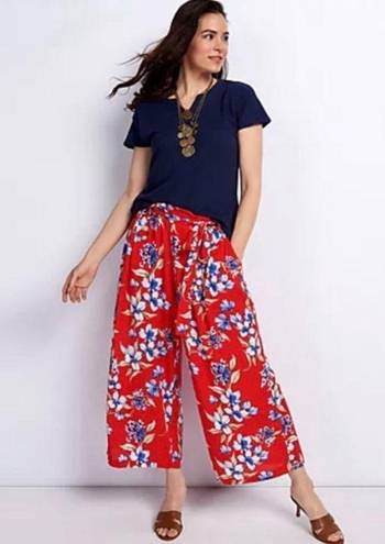 Gibson  Look Cropped Wide Leg Belted Pants in Red Print, Size XL New in Packaging