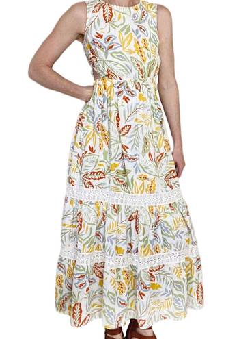 Jessica Simpson Yellow & Green Leaf Printed Cut-Out Maxi Dress