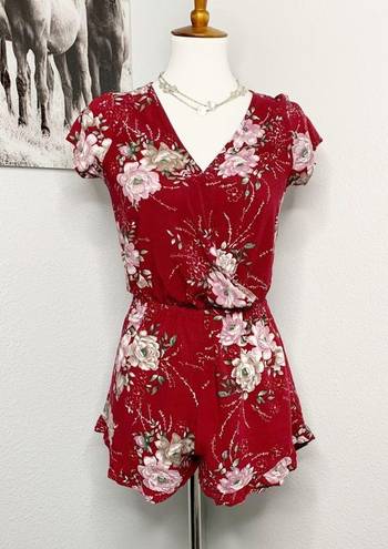 Nordstrom  Red Romper Shorts S Mimi Chica Short Sleeve One Piece Floral