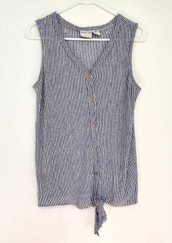 Rachel Zoe  Navy Blue White Striped Sleeveless Button Tie Knot 100% Linen Tank M