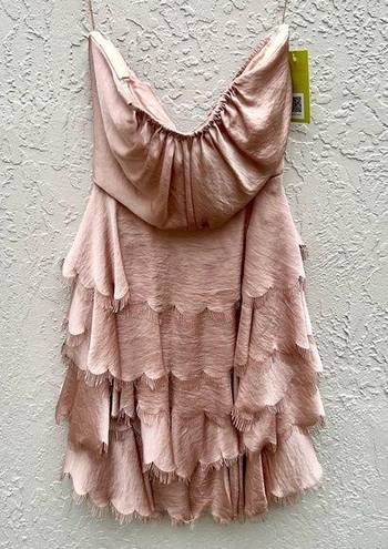 Rebecca Taylor eyelash tiered scallop satin strapless mini dress size 0