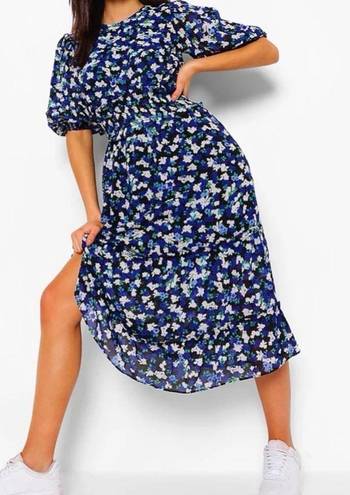 Boohoo  Floral Chiffon Puff Sleeve Midi Dress Size 4