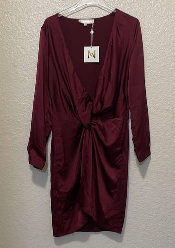 Meshki  Adara Mini Satin Dress Burgundy Size Large NWT