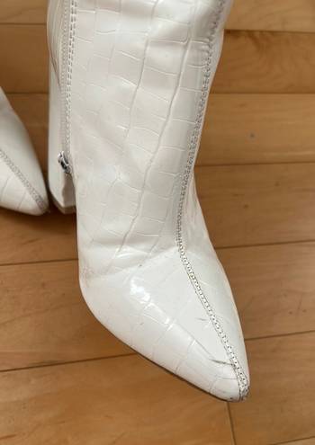 Pretty Little Thing White Croc Heeled Booties 