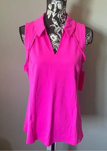 Lilly Pulitzer  Luxletic Sleeveless Polo Martina Pink Palms NWT XLARGE