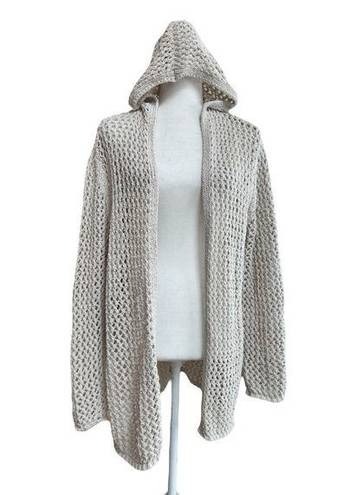 Nicole Miller  Beige Open Knit Long Sleeve Hooded Cardigan Womens Size L Beach