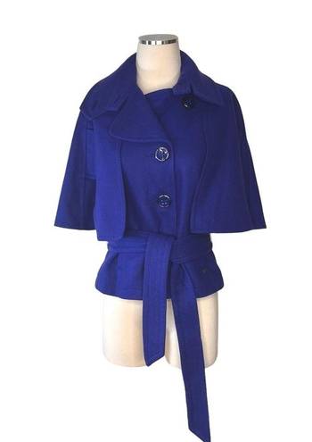 DKNY  Deep Purple Wool Blend Belted Crop Peacoat Cape Jacket Sz M