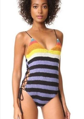 Mara Hoffman  rainbow crochet lace up swimsuit