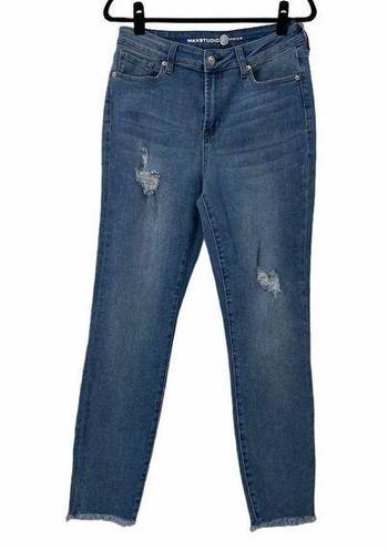 Max Studio  Indigo High-Rise Skinny Jeans.