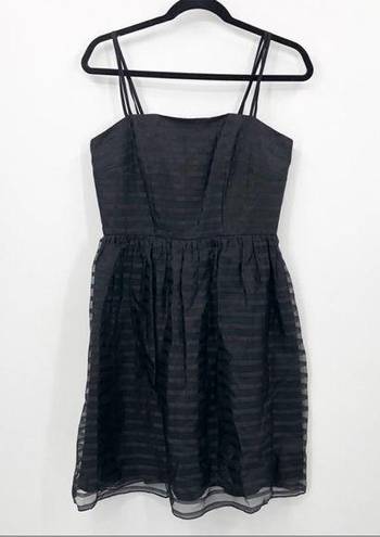 Shoshanna  Silk Chelsea Organza Ribbon Stripe Fit And Flare Black Mini Dress 6