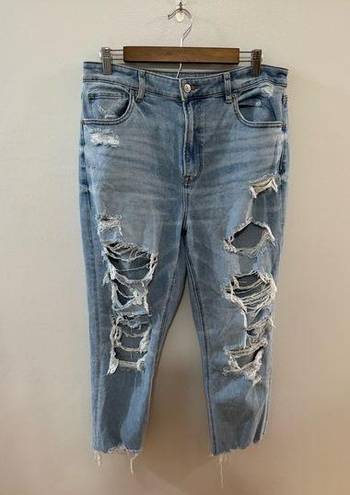 American Eagle Pre-Owned Size 14  Light Blue Heavily Distressed Mom Jeans