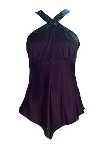 Cache  Silk Blouse Sleeveless Sparkly Purple and Black Top Size XS NWT