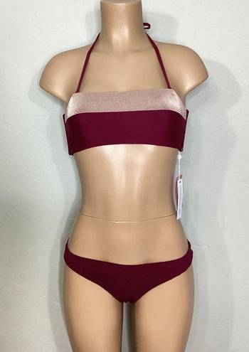 PilyQ New.  plum and rose metallic bandeau top. M-top/S-bottoms