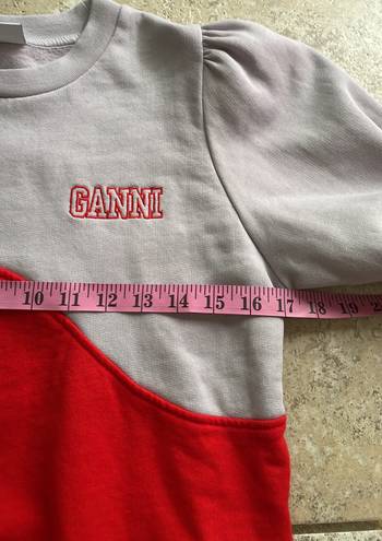 Ganni Embroidered two-tone organic cotton-fleece sweatshirt