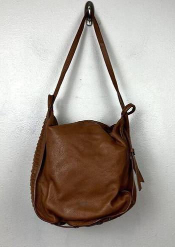 Kooba  Caramel Brown Leather Satchel Hobo Shoulder Bag Medium Zip Closure Studded