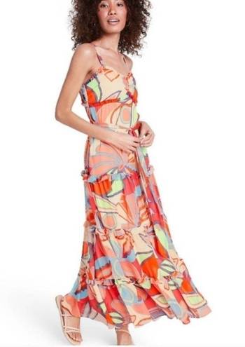 Alexis , New, Colorful Floral Tiered Ruffle Tie Sleeveless Maxi Dress, Small