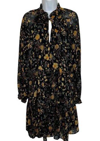 Harper  241 Gorgeous Black Floral Chiffon Ruffle Trim L/S Dress NWOT Size 12