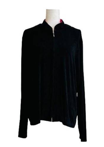 Coldwater Creek  Black Zipper Front Slinky Side Pockets Cardigan Jacket Size XL