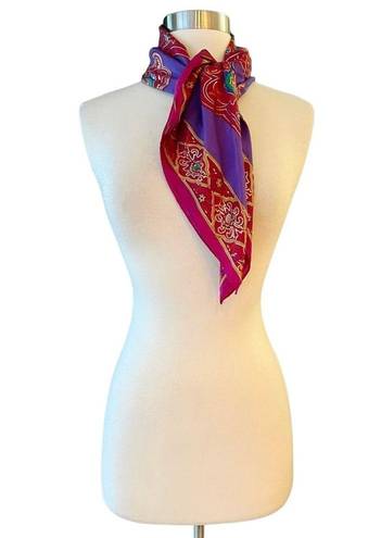 Oscar de la Renta  STUDIO VINTAGE Silk Scarf Square Paisley Purple Gold Trim EUC