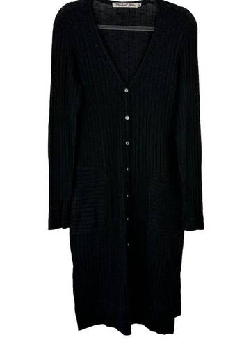 Michael Stars  Sz OS Women's Black Elbow Patches Button Down Duster Cardigan