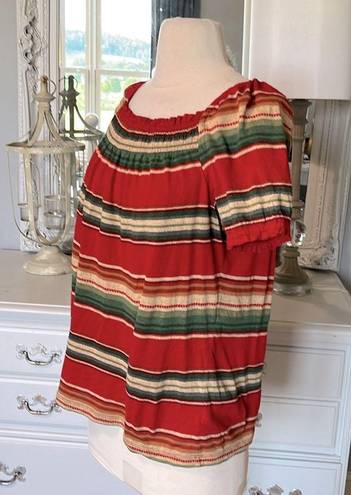 CHAPS  Top Cotton Shirt Womens Medium Red Green Beige Earthy Flowy