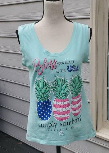 Simply Southern  Bless Your Heart USA Pineapple High/Low Tank Top