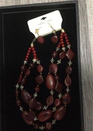 Sophia& Kate Sophia And Kate Pierced Earrings Necklace Statement Chunky Acrylic Deep Red