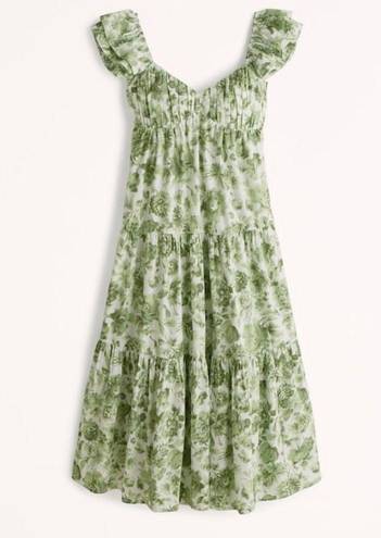 Abercrombie & Fitch  Ruffle Sleeve Poplin Midaxi Dress Green Floral Small New