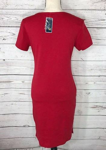 Karen Scott  Sport X-Small Dress Red Stretch Cap Sleeve Button Accent Scoop Neck