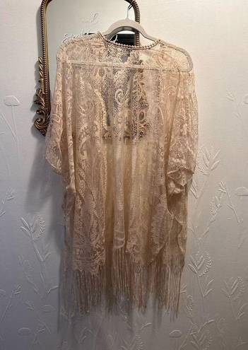 Off White Lace Shaw with tassels Size L