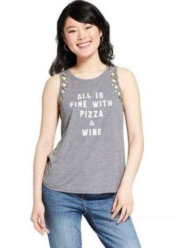 Grayson Threads All Is‎ Fine With Pizza and Wine Gray Graphic Tank Medium