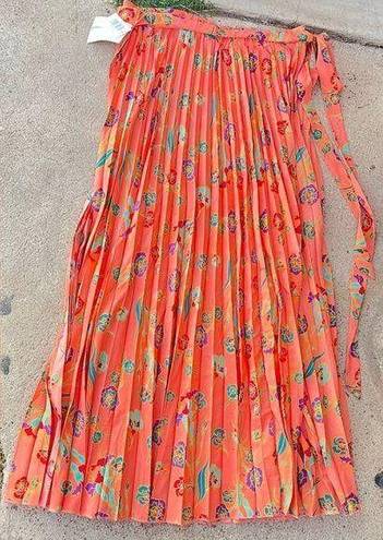 LuLaRoe NWT  Deanne Wrap Skirt Peachy Orange Floral Pleated A Line Women's Large