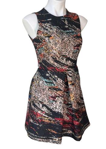 Hunter Bell  New York Black Metallic Paint Splatter Fit & Flare Mini Dress, Sz 2