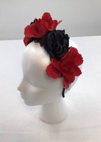 Krass&co Claire’s Red Black Rose Lace Accent Headband Halloween  Play Gothic