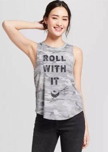 Grayson Threads NWOT Gray Camo Print Roll With It Sushi Workout Tank Top Gym Camouflage New