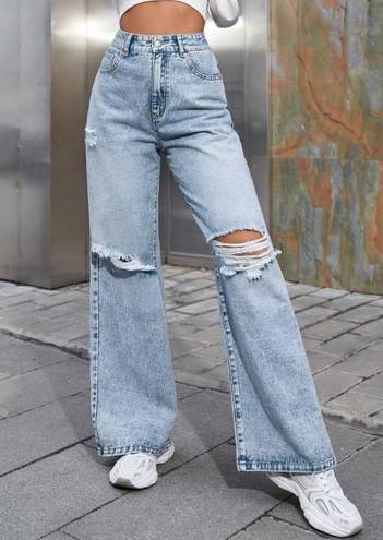 Vintage Blue J.ING High Waisted  Distressed Wide Leg Jeans